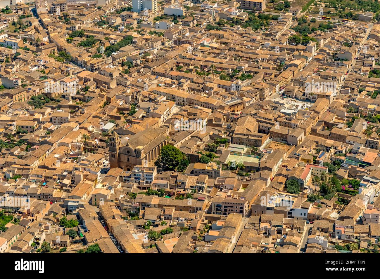 Vista aerea, vista sulla città Campos e cath. Chiesa Església de Sant Julià, Campos, Maiorca, Isole Baleari, Spagna, Sito devozionale, ES, Europa, Religiou Foto Stock