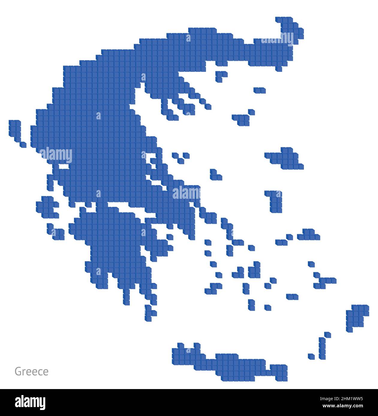 Grafico vettoriale della mappa a colori blu punteggiato con piccoli cubi come mappa geografica della Grecia Illustrazione Vettoriale