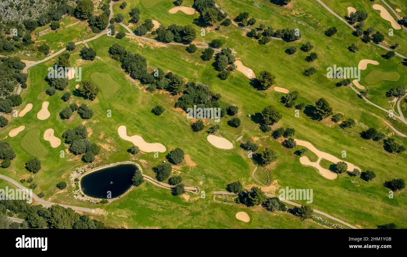 Vista aerea, campo da golf Golf de Son Termes a Bunyolas, Palmanyola, Son Espanyol, Mallorca, Isole Baleari, Isole Baleari, Baleares, Spagna, ESP, Foto Stock