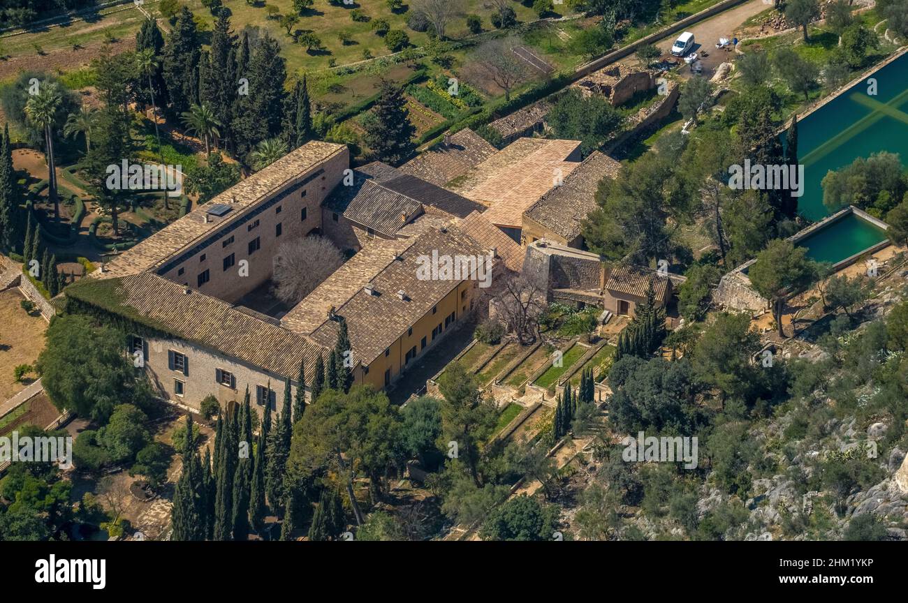 Veduta aerea, Casa Raixa a Buñola, Islas Baleares, Palmanyola, Bunyola, Mallorca, Isole Baleari, Isole Baleari, Baleares, Spagna, ESP, Europa, bir Foto Stock