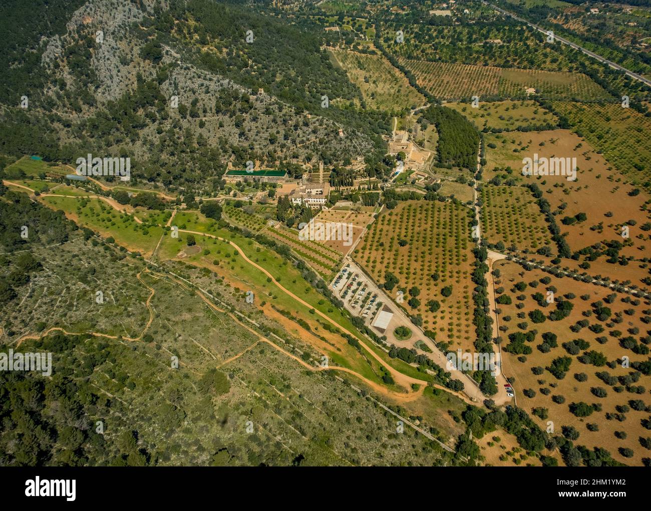 Veduta aerea, Casa Raixa a Buñola, Islas Baleares, Palmanyola, Bunyola, Mallorca, Isole Baleari, Isole Baleari, Baleares, Spagna, ESP, Europa, bir Foto Stock