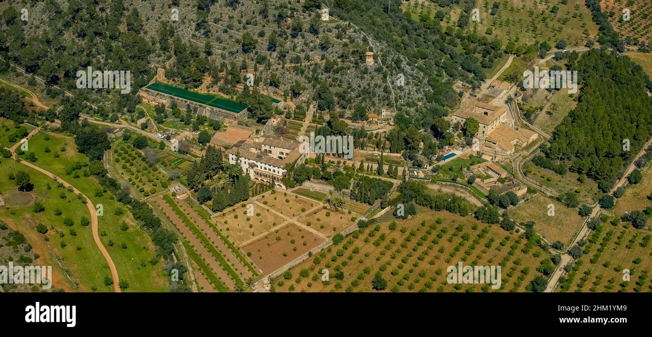 Veduta aerea, Casa Raixa a Buñola, Islas Baleares, Palmanyola, Bunyola, Mallorca, Isole Baleari, Isole Baleari, Baleares, Spagna, ESP, Europa, bir Foto Stock