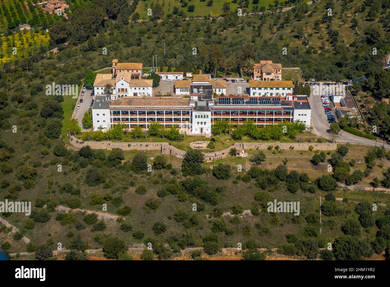 Vista aerea, Ospedale Joan March, Buñola, Ospedale a Bunyola, Pla de na tesa, Cabaneta (SA), Maiorca, Isole Baleari, Isole Baleari, Baleares, S. Foto Stock