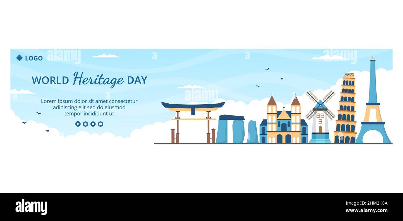 World Heritage Day Post Template Flat Design Illustrazione Editabile di sfondo quadrato adatto per i social media, biglietti d'auguri e annunci web Illustrazione Vettoriale