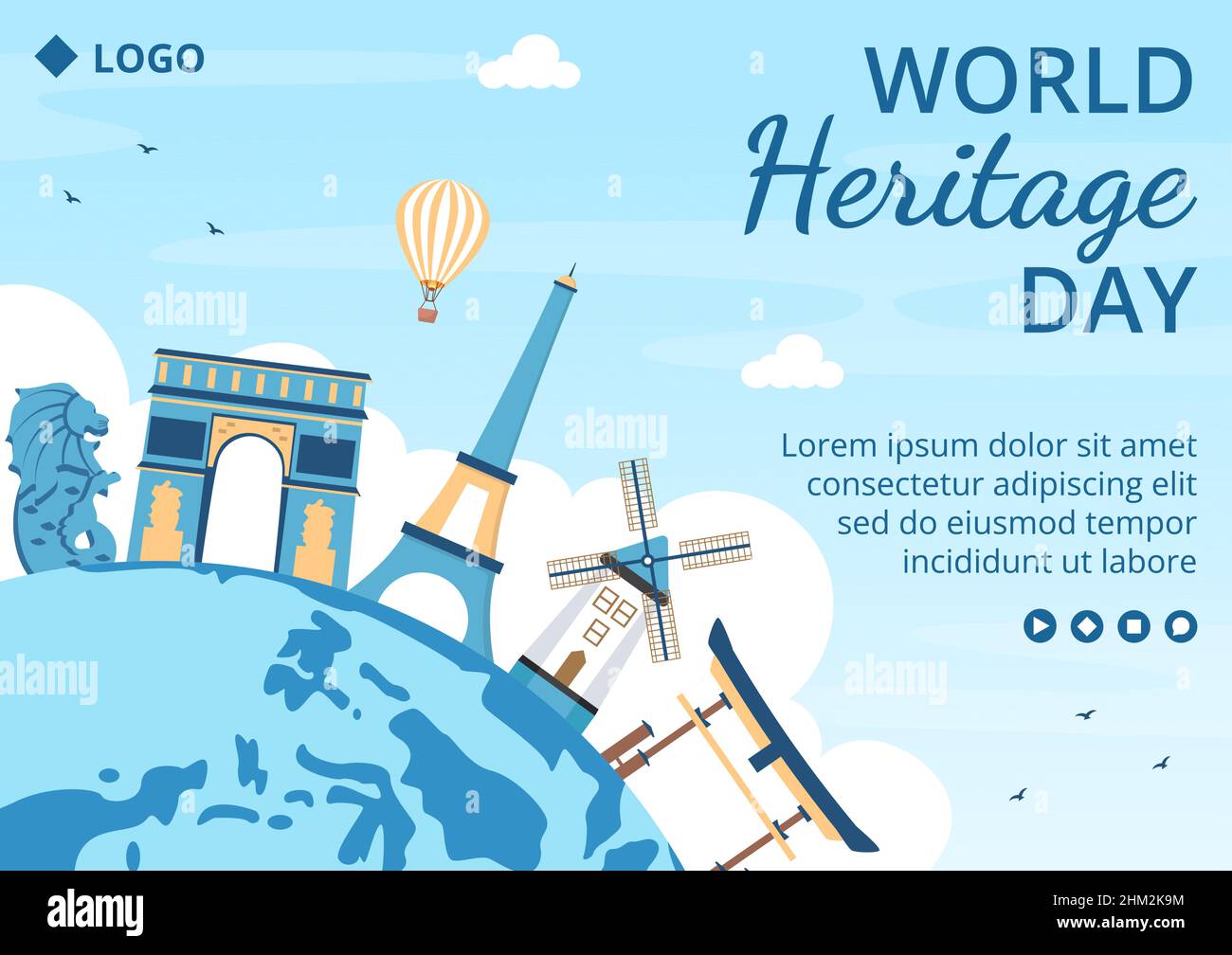 World Heritage Day Brochure modello Flat Design Illustrazione Editabile di sfondo quadrato adatto per i social media, biglietti d'auguri e annunci Web Illustrazione Vettoriale