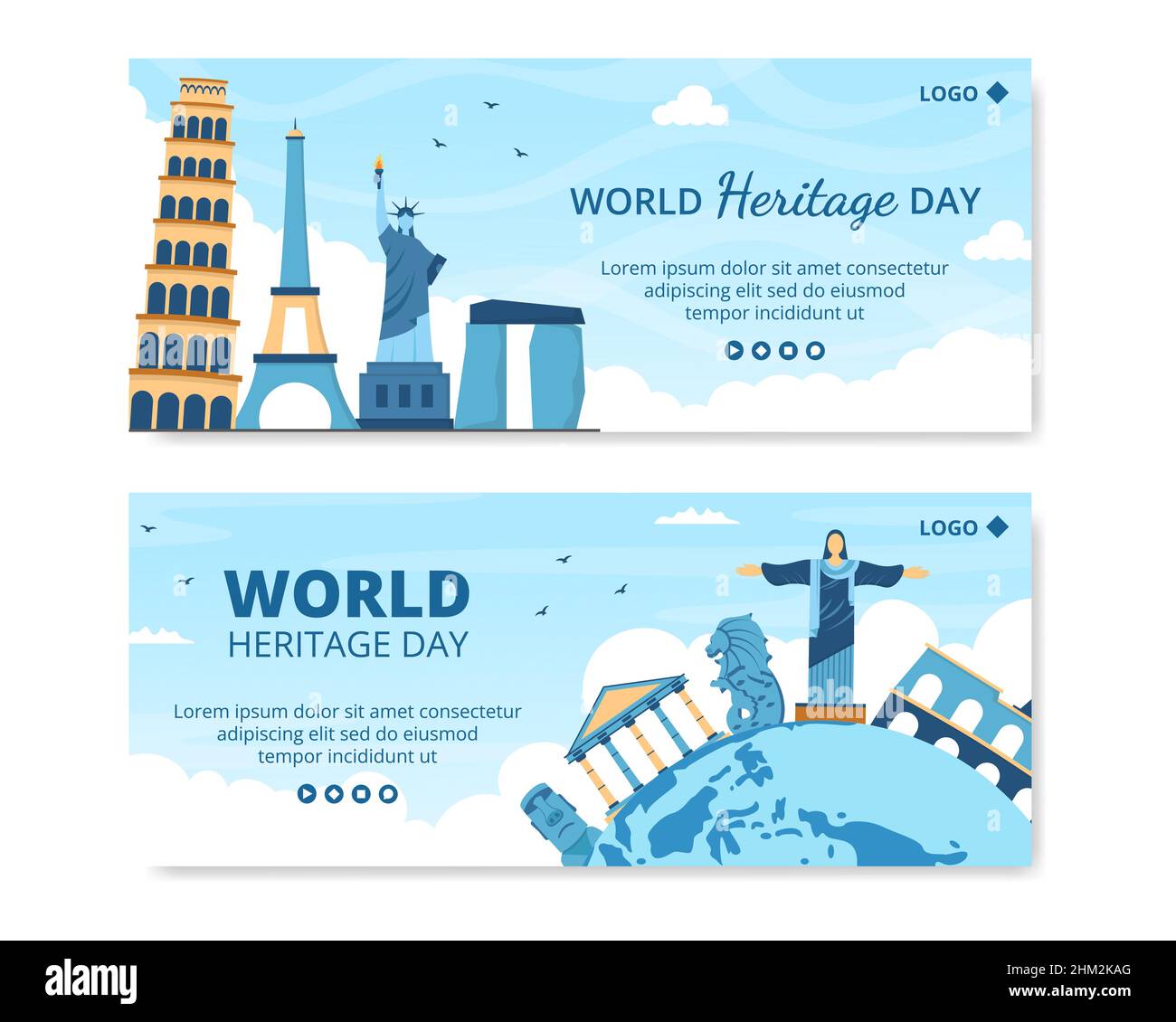 World Heritage Day Banner Template Flat Design Illustrazione Editabile di sfondo quadrato adatto per i social media, biglietti d'auguri e annunci Web Illustrazione Vettoriale