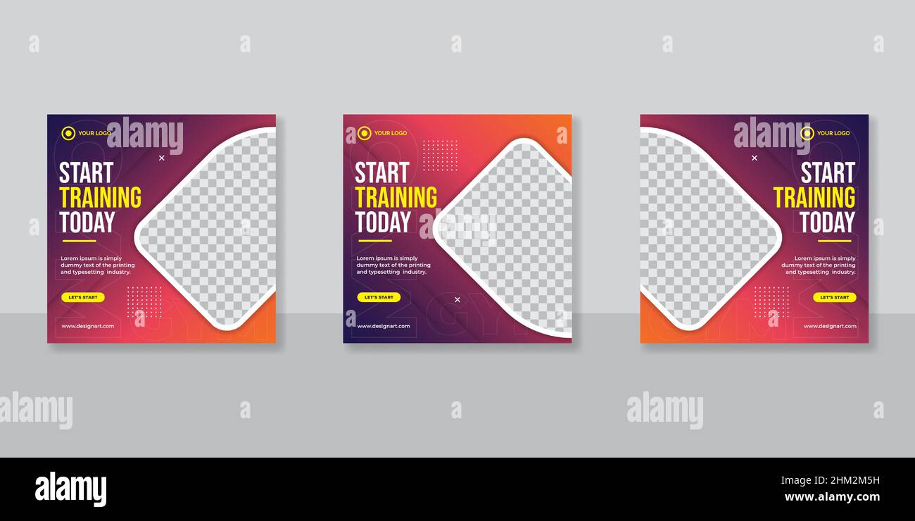 Modello di banner post per palestra e fitness sui social media Illustrazione Vettoriale