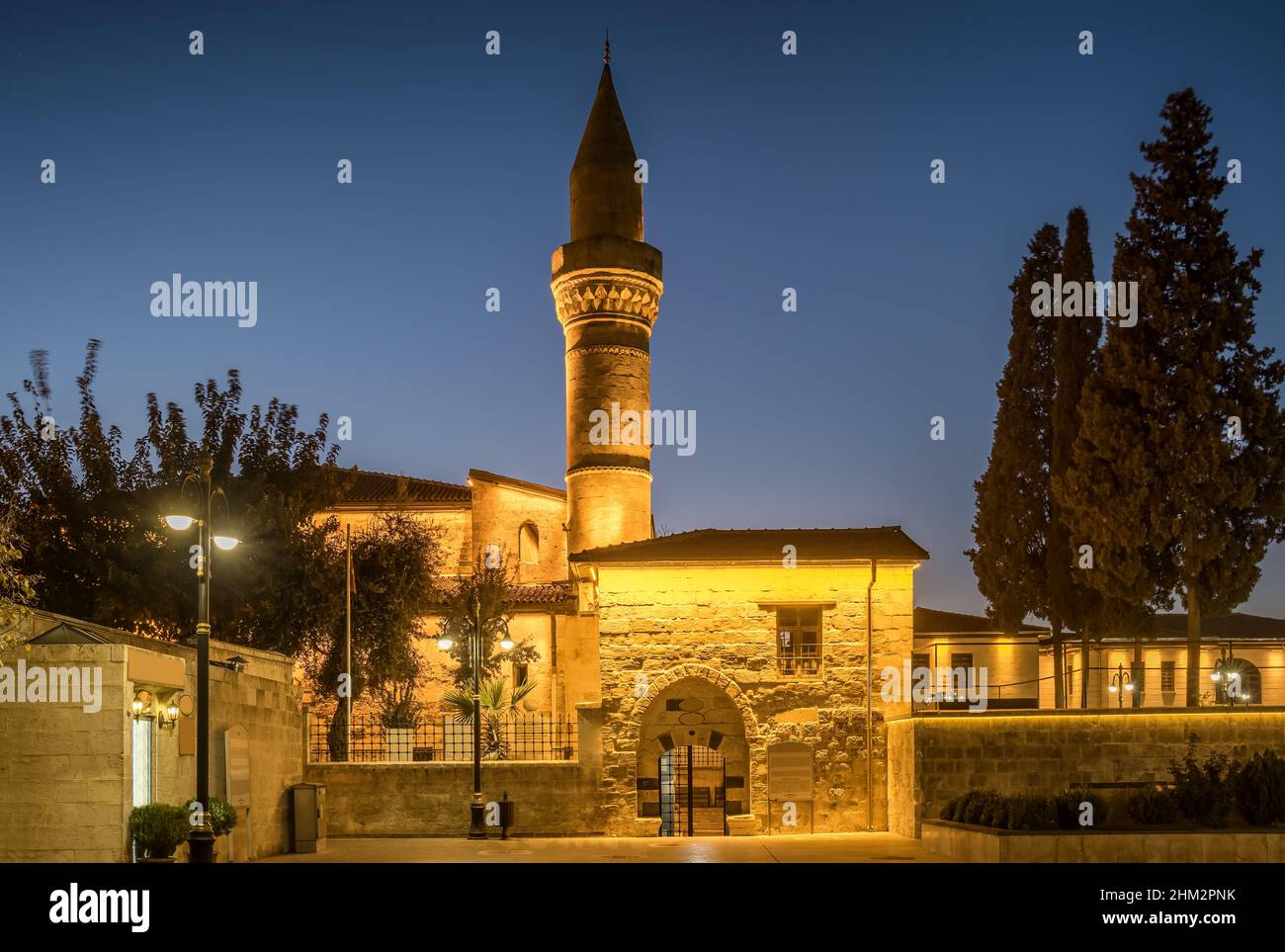 Moschea storica Sih Kasteli al crepuscolo a Gaziantep, Turchia Foto Stock