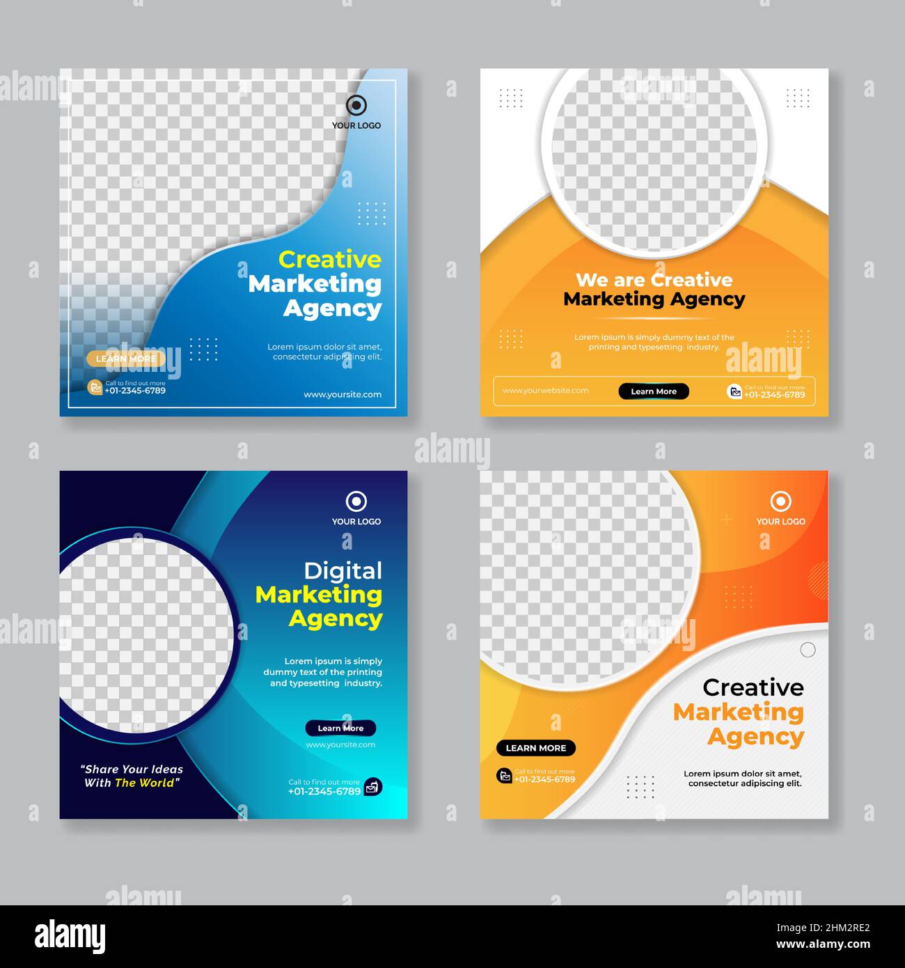 Modello di post sui social media per il marketing aziendale digitale. Illustrazione Vettoriale