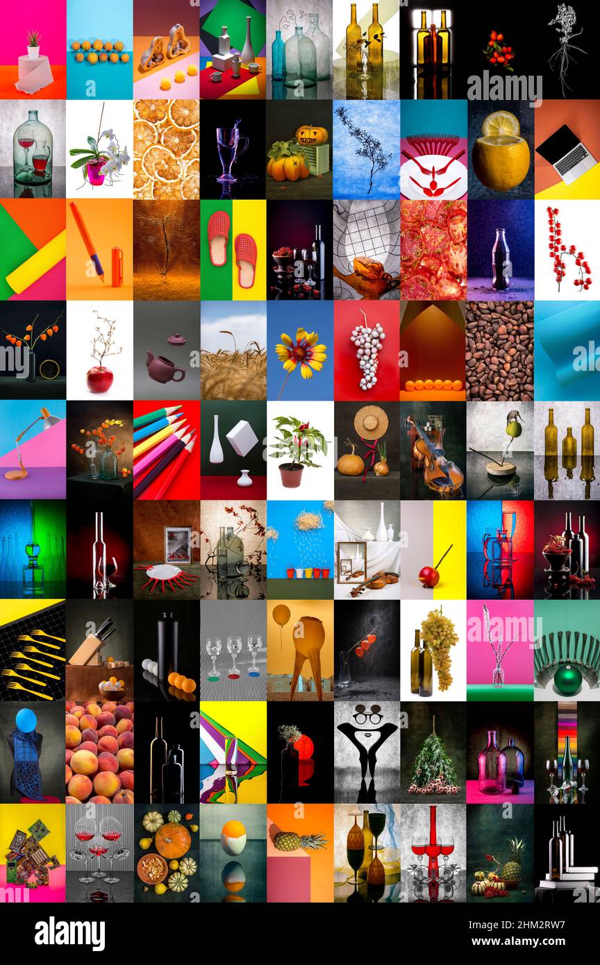 Collage grande di lifes fermi con vari articoli Foto Stock