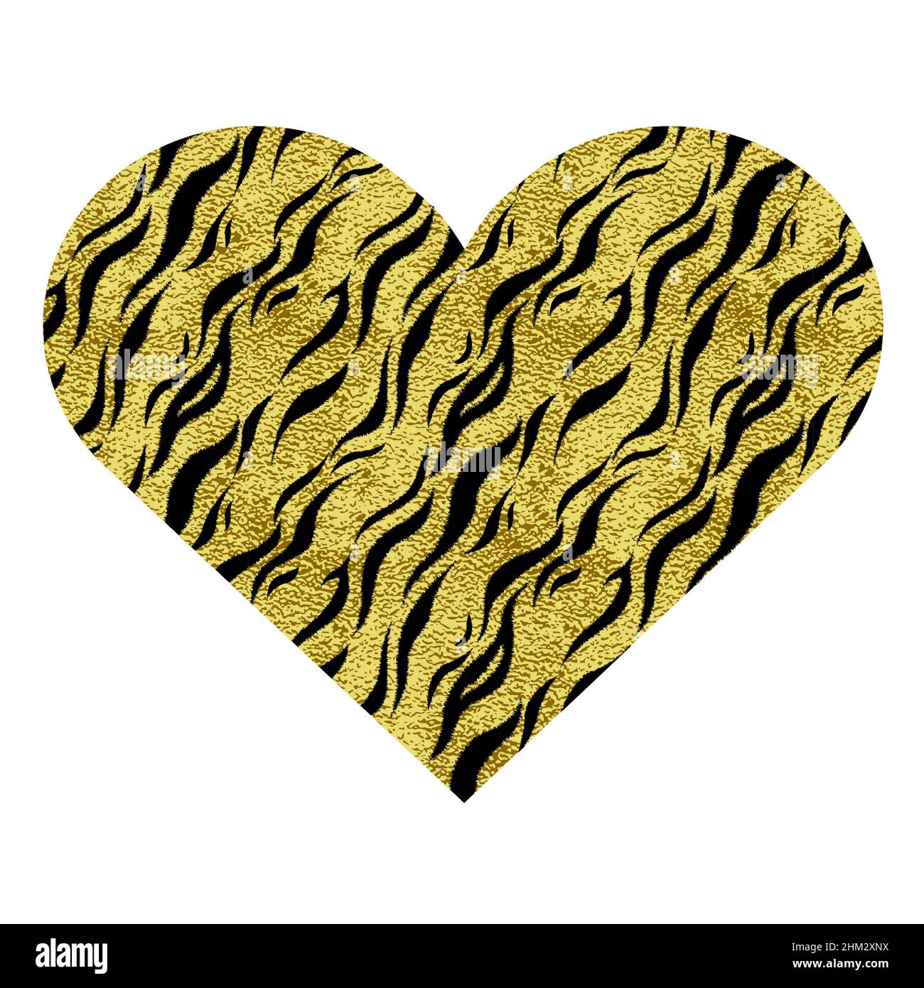 Cuore con stampa animale. Vettore metallico in oro Illustrazione Vettoriale