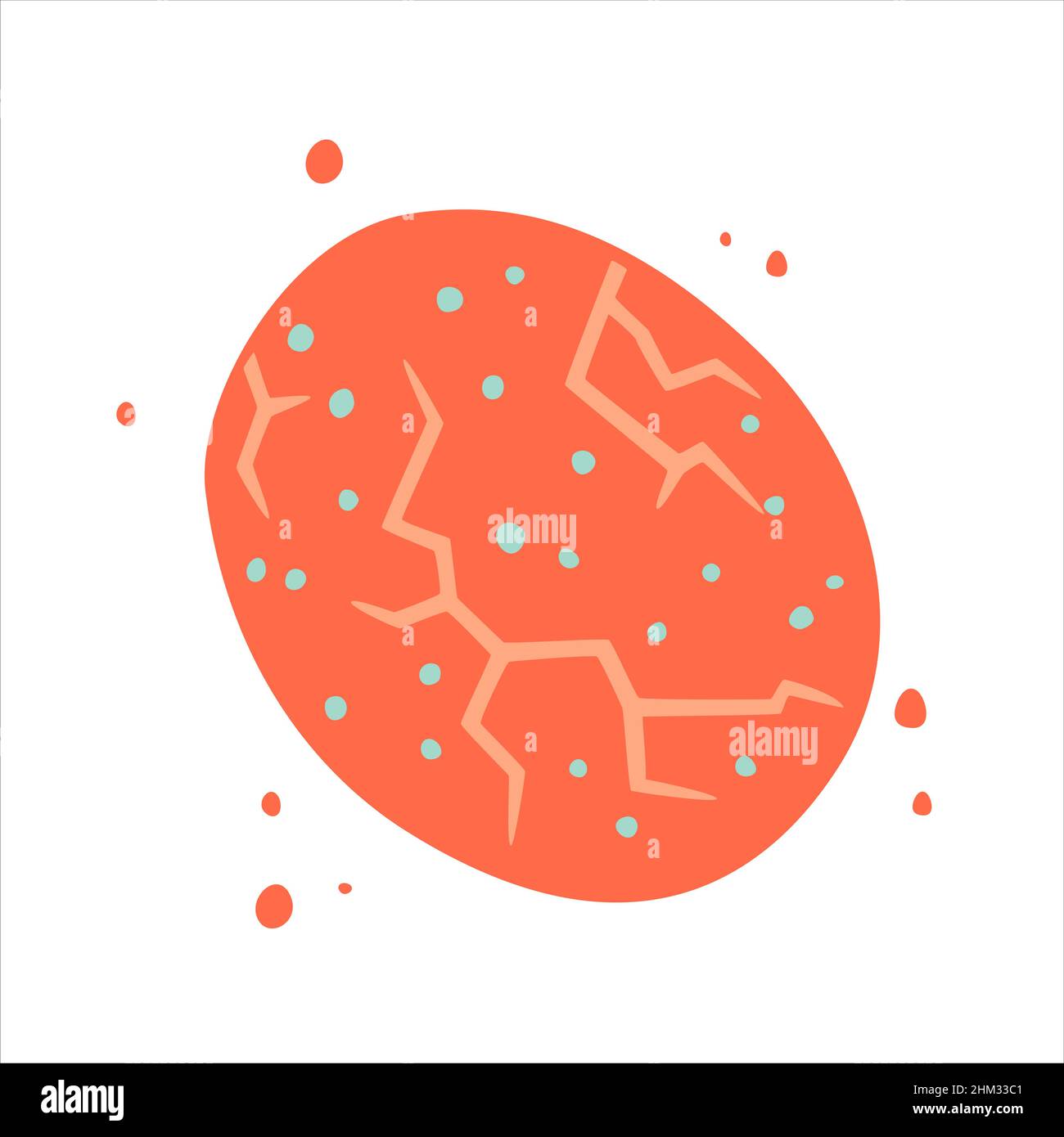 Uovo rosso incrinato di dinosauro. Illustrazione piatta vettoriale Illustrazione Vettoriale