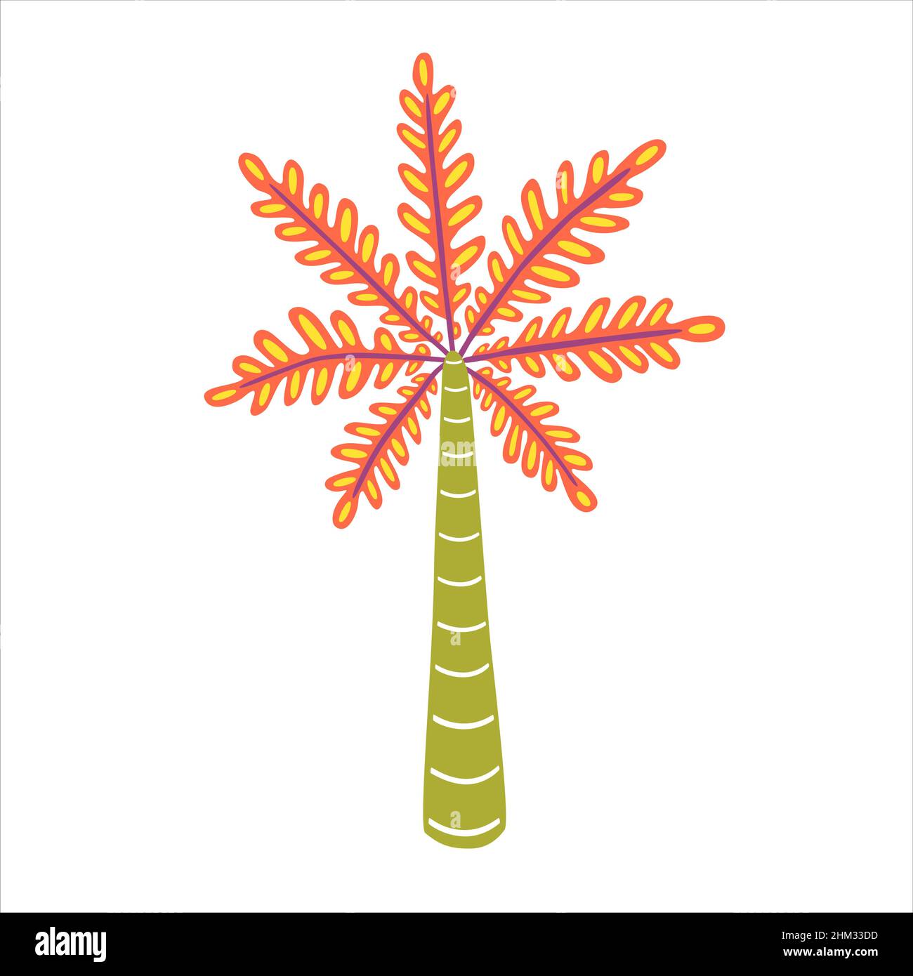 Palma colorata con foglie rosse macchiate. Illustrazione piatta vettoriale Illustrazione Vettoriale