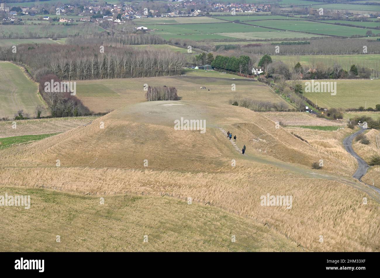 Dragon Hill, un affioramento in gesso a forma di uomo vicino a White Horse Hill, Uffington, Oxfordshire Foto Stock