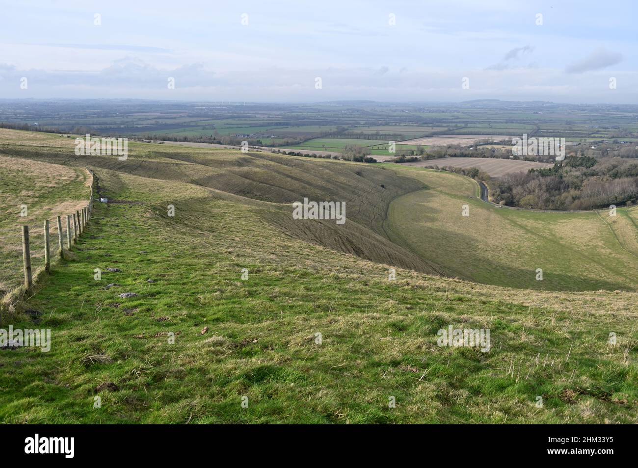 La mangiatoia ha visto da vicino alla cima di White Horse Hill vicino al villaggio di Uffington, Oxfordshire Foto Stock
