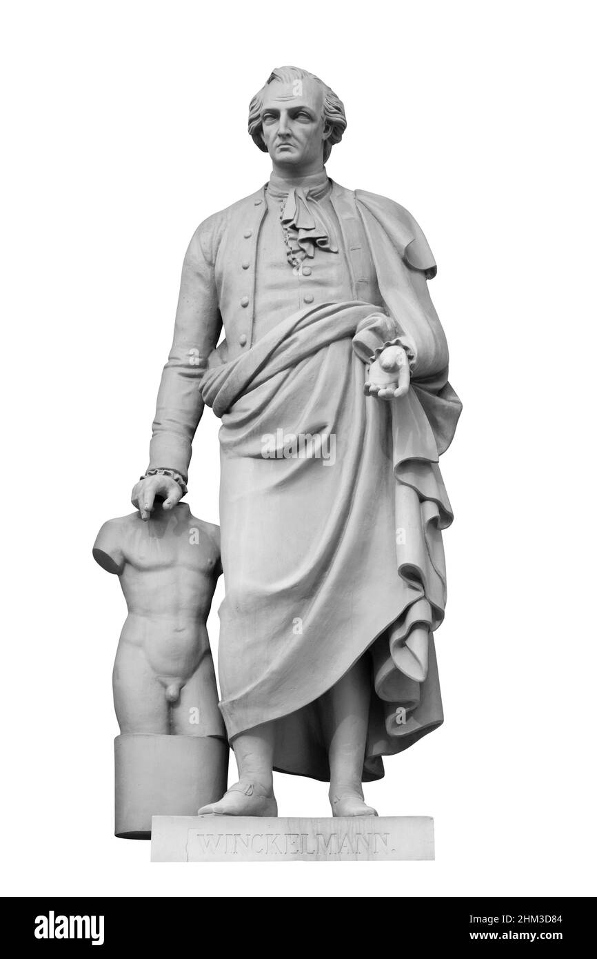 La scultura di Winckelmann adorna la costruzione del nuovo Hermitage. Isolato su sfondo bianco con tracciato di ritaglio Foto Stock