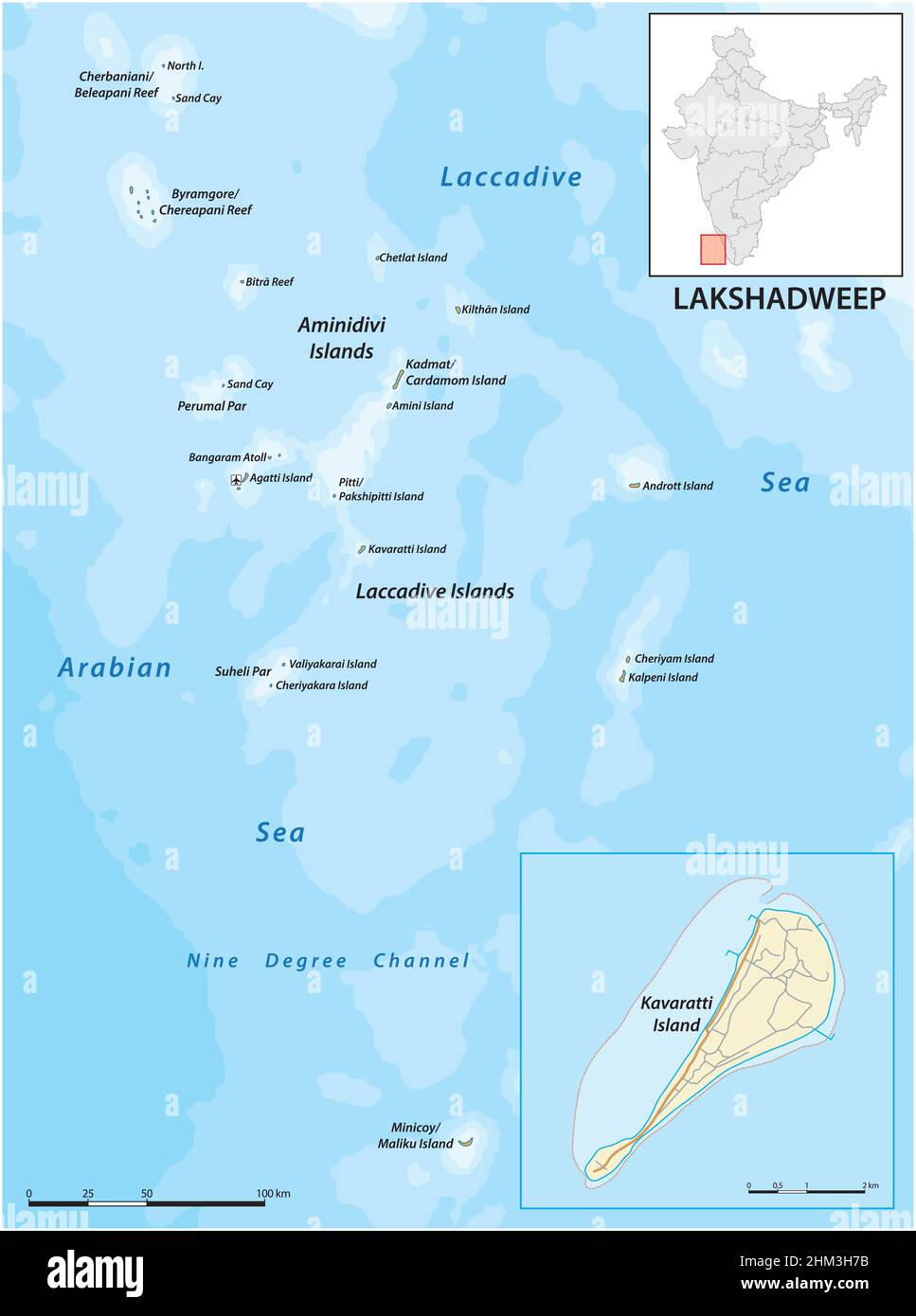 Mappa dell'arcipelago indiano Lakshadweep, Union Territory, India Illustrazione Vettoriale