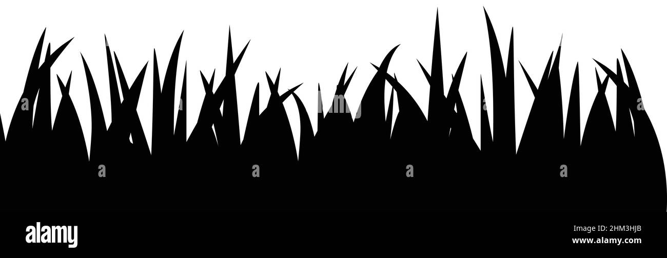Silhouette in erba panoramica senza cuciture per un design isolato su sfondo bianco. Illustrazione Vettoriale
