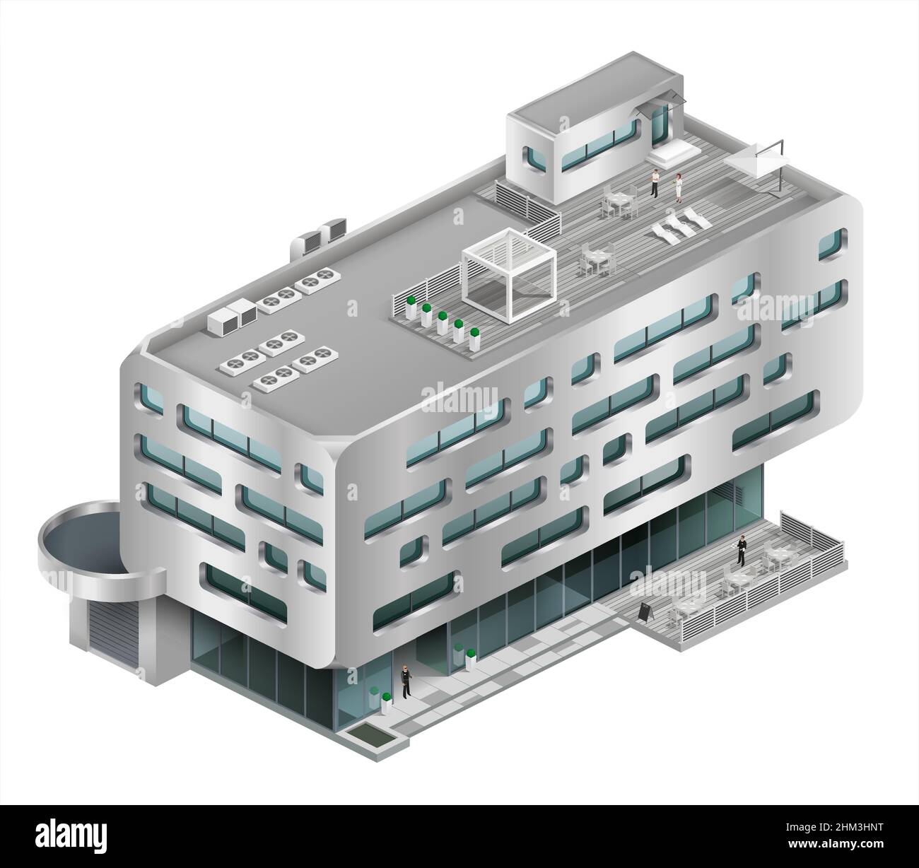 Centro commerciale dell'edificio isometrico Illustrazione Vettoriale