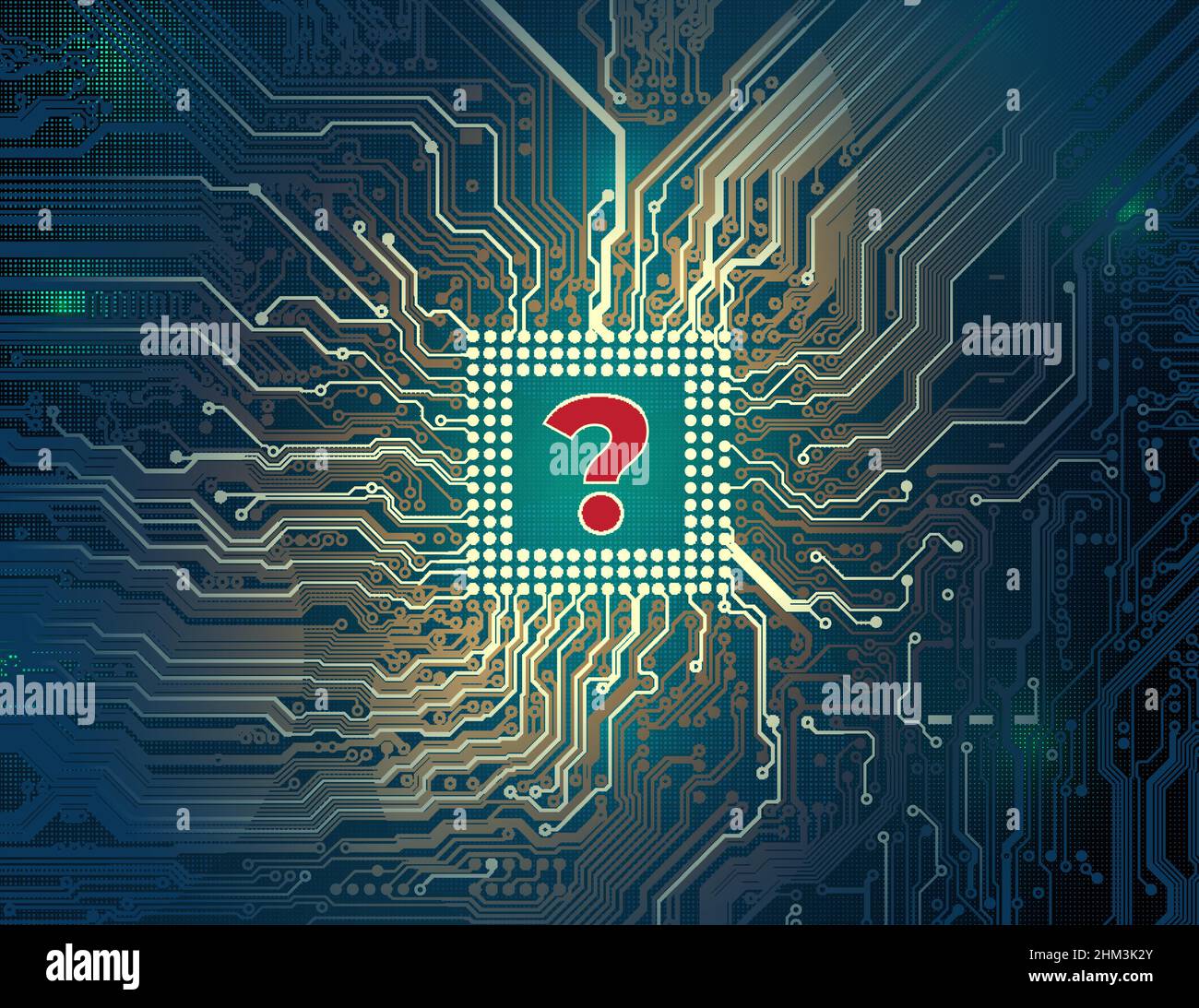 Concetto di carenza di chip. Carenza globale di processori a semiconduttore, chip. Background astratto della tecnologia, microchip. Scheda a circuito stampato, scheda madre Illustrazione Vettoriale