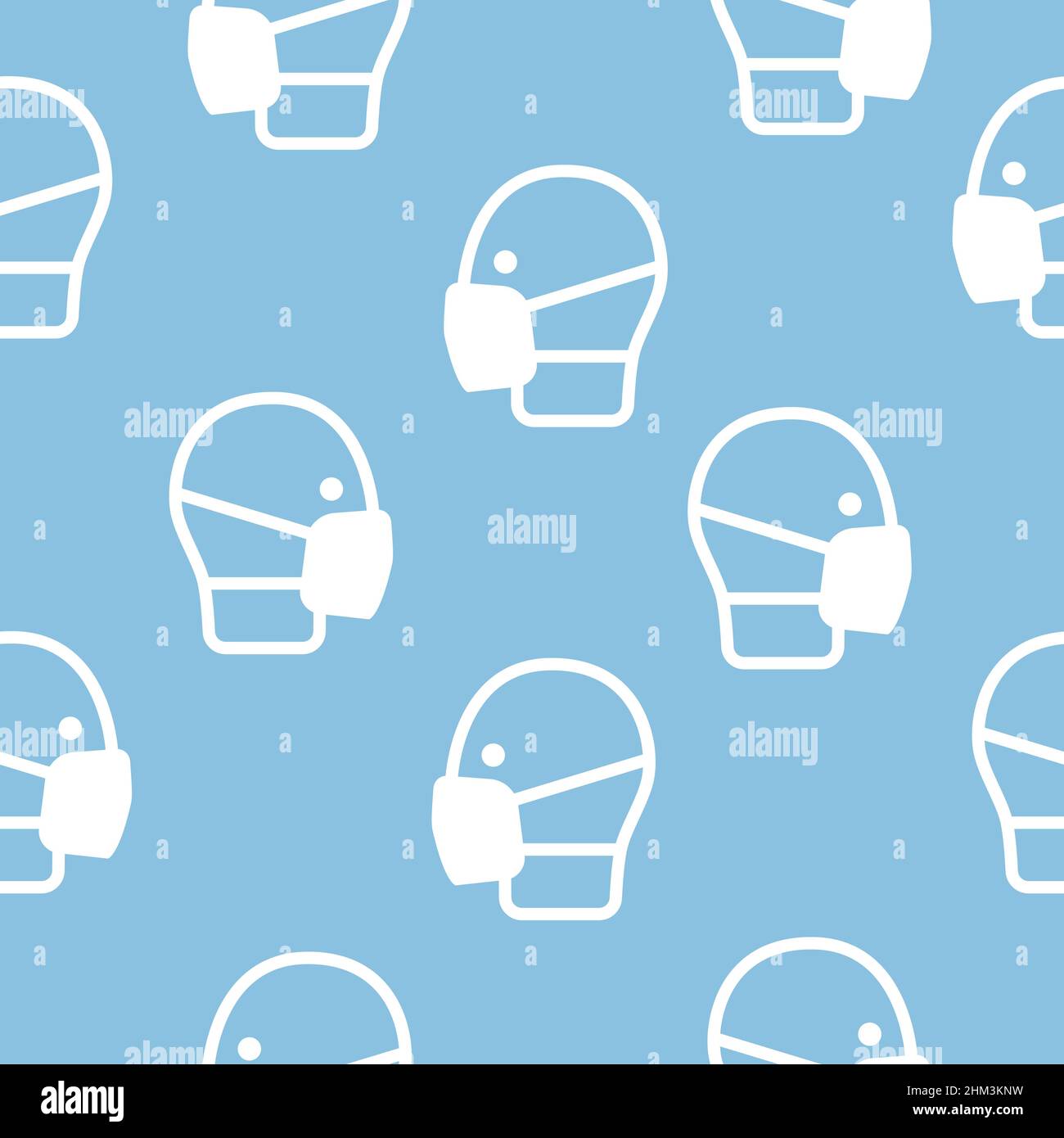 Modello senza cuciture con maschere mediche su sfondo blu. Vettore Illustrazione Vettoriale