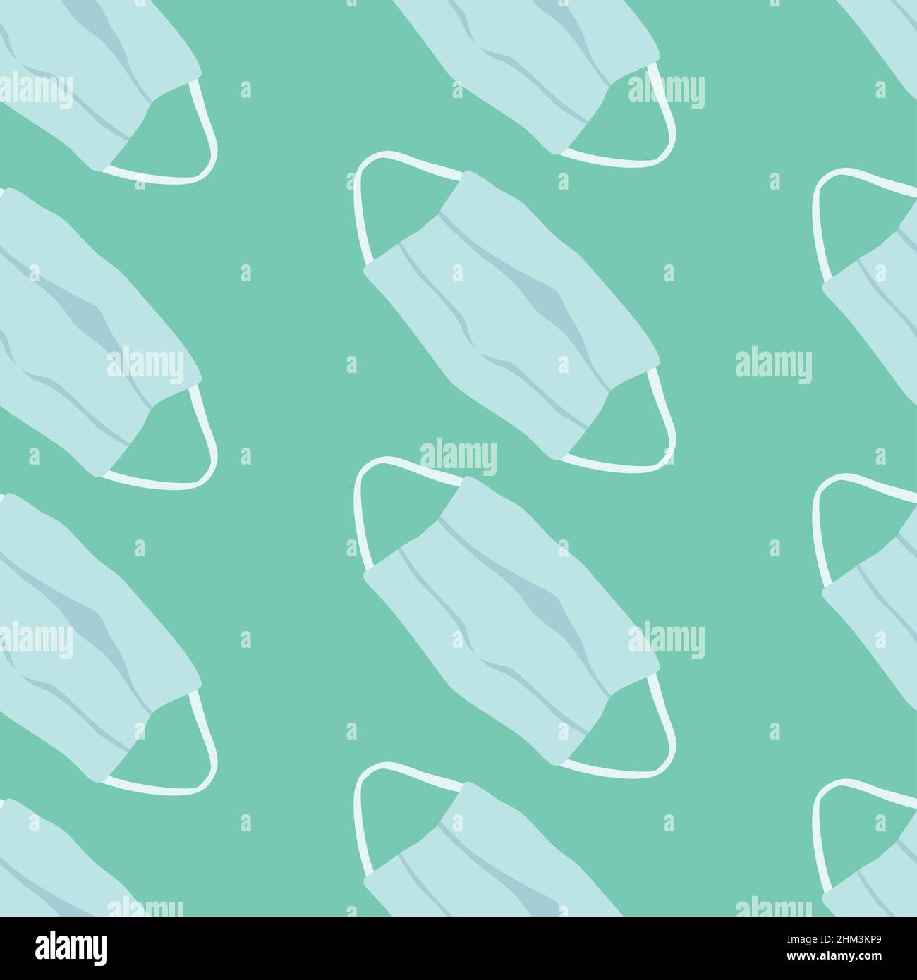 Modello senza cuciture con maschere mediche su sfondo blu. Vettore Illustrazione Vettoriale