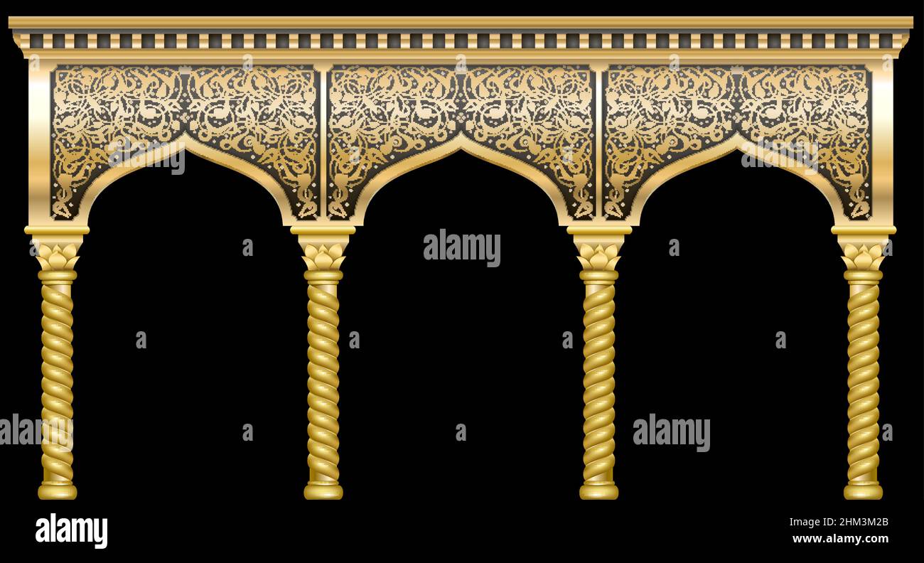 Palace Gold Arcade in un vecchio stile orientale. Facciata di un edificio classico. Grafica vettoriale Illustrazione Vettoriale