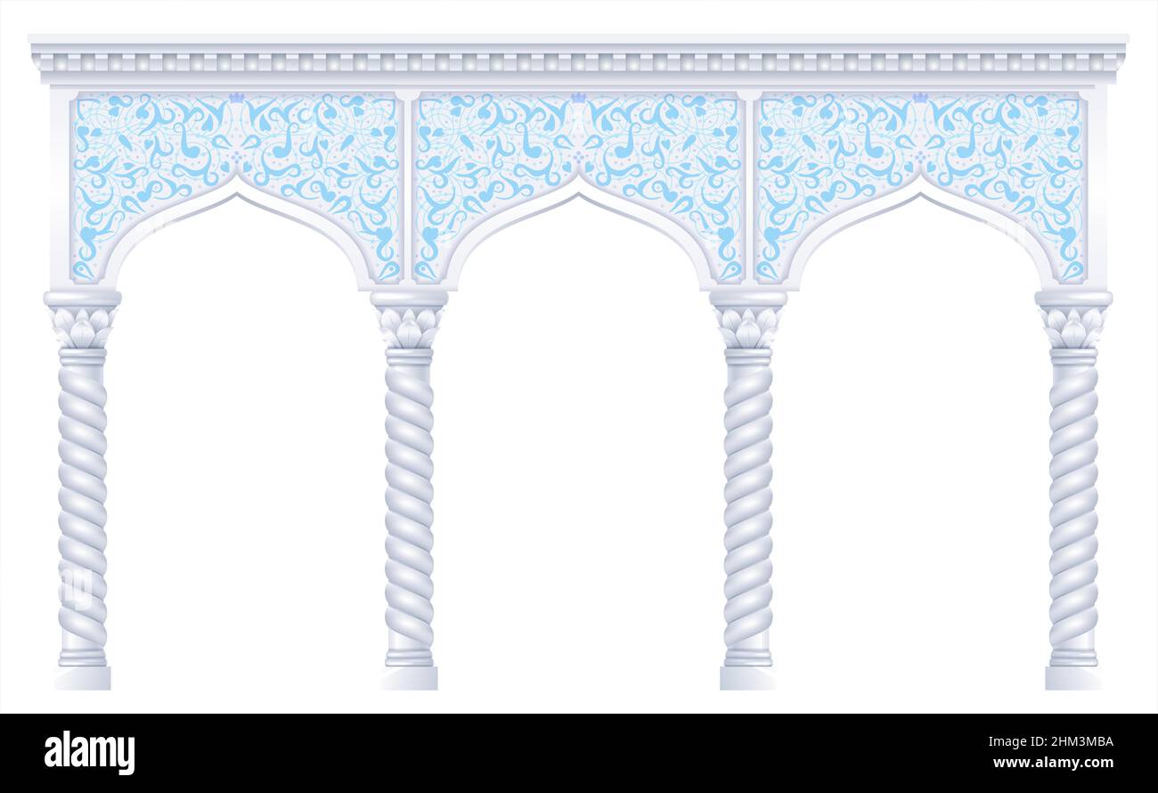 Fiaba arco orientale, indiano o arabo, sfondo per copertina, carte di invito. Grafica vettoriale Illustrazione Vettoriale