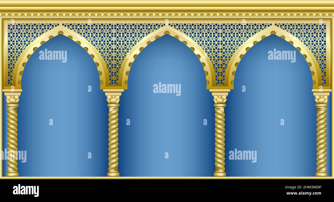 Palace Arcade in un vecchio stile orientale. Facciata di un edificio classico. Grafica vettoriale Illustrazione Vettoriale