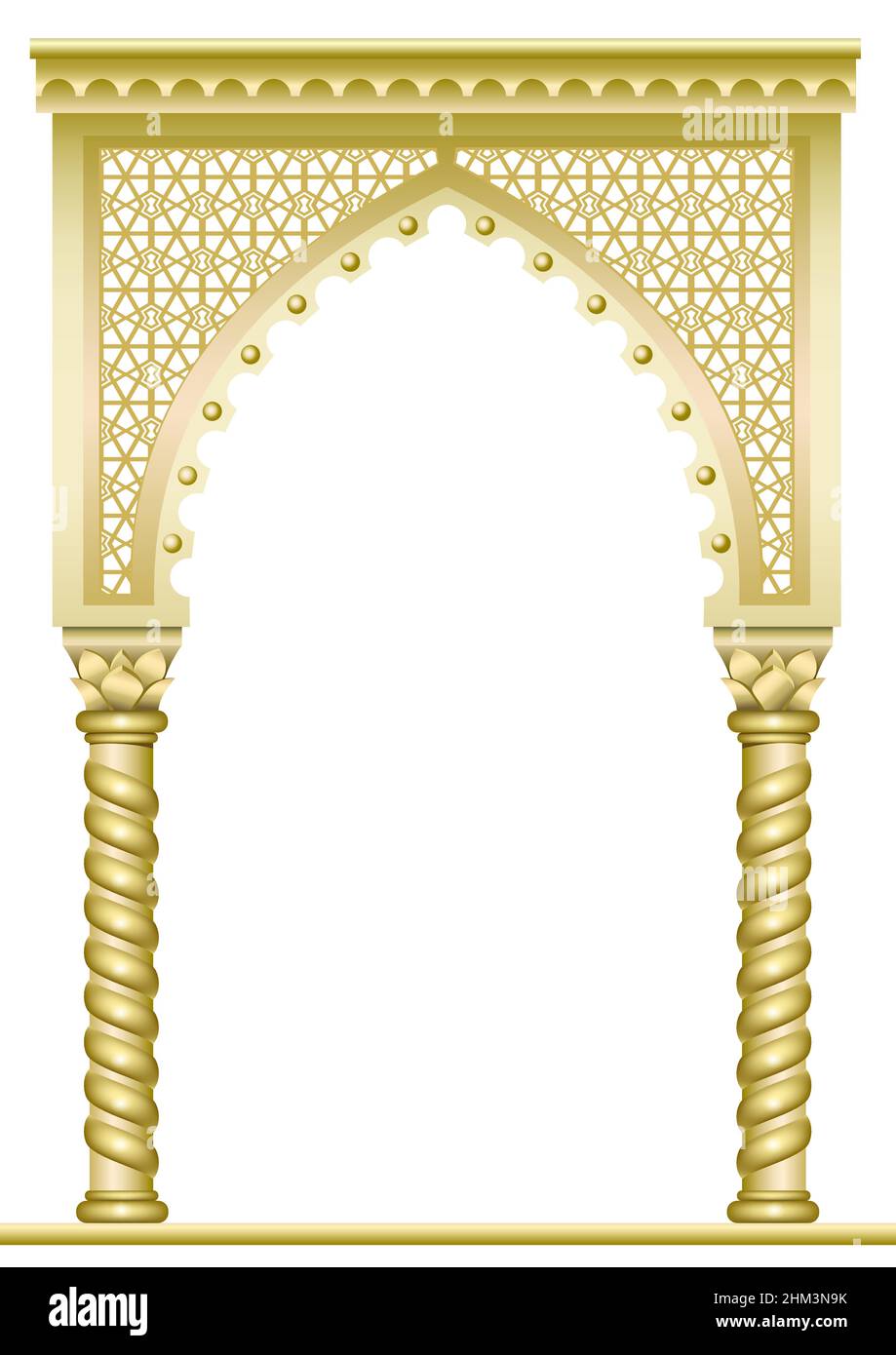 Arco d'oro con colonne intrecciate in stile arabo o orientale Illustrazione Vettoriale