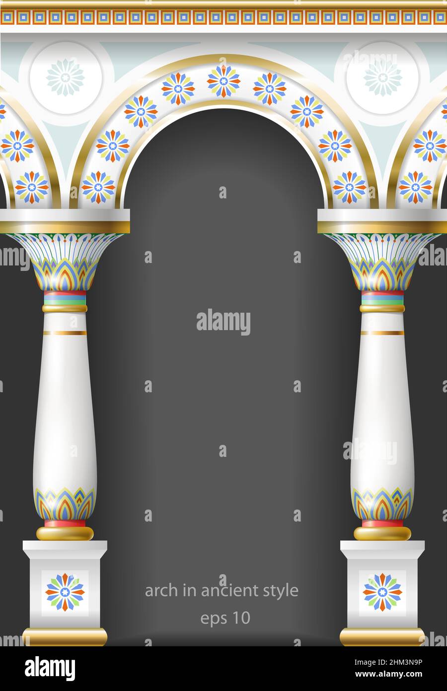 Favoloso arco antico ad est o in antico stile russo con oro, mosaico, smalto bianco. Grafica vettoriale Illustrazione Vettoriale