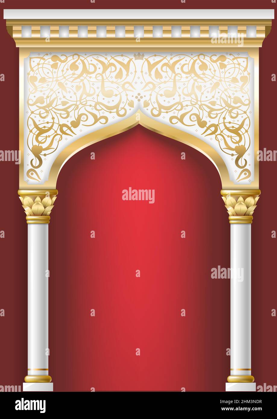 Fiaba arco orientale, indiano o arabo, sfondo per copertina, carte di invito. Grafica vettoriale Illustrazione Vettoriale