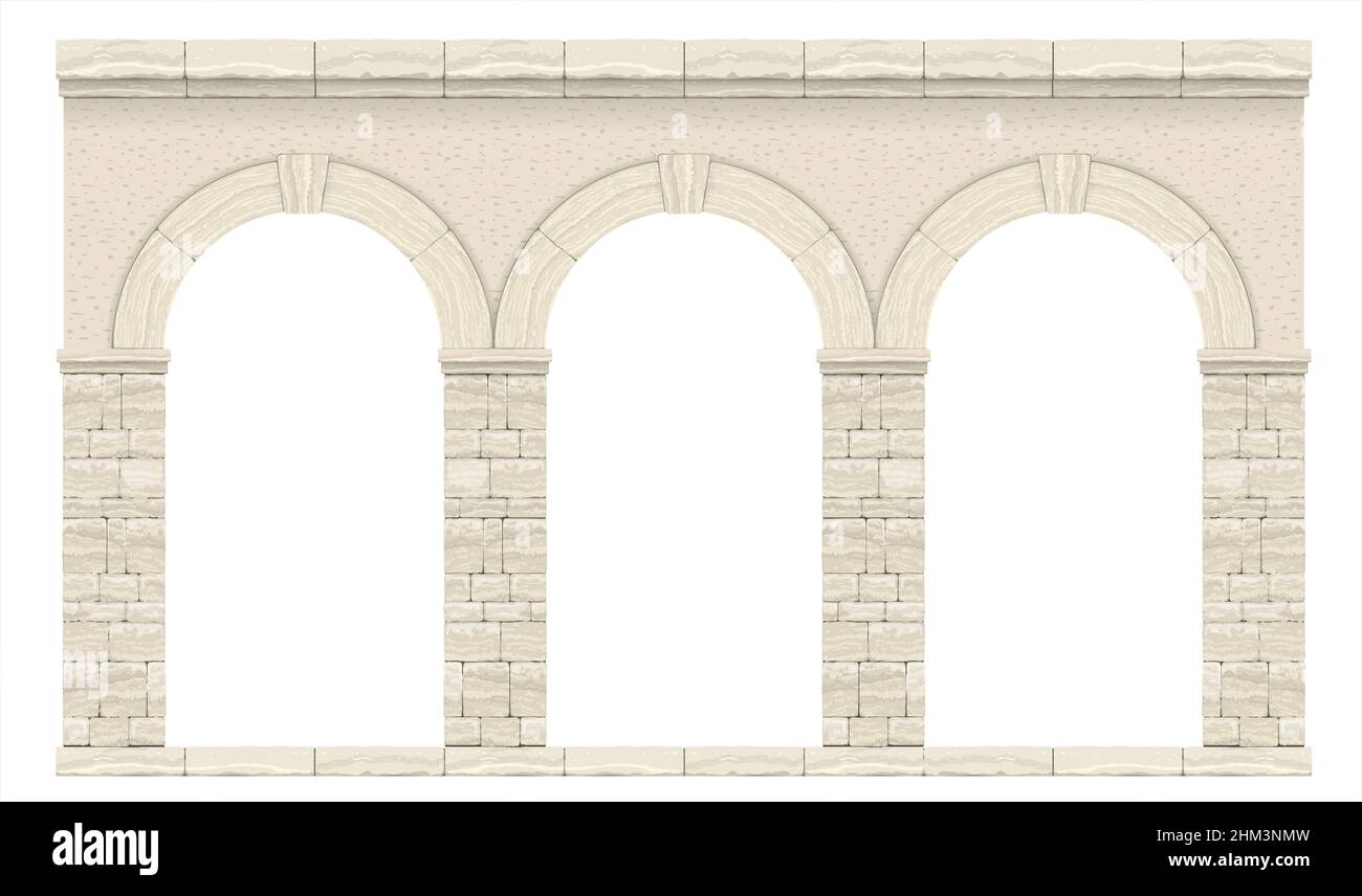 Arco nella parete in pietra tagliata beige e marmo travertino per una finestra o una porta in stile classico Illustrazione Vettoriale