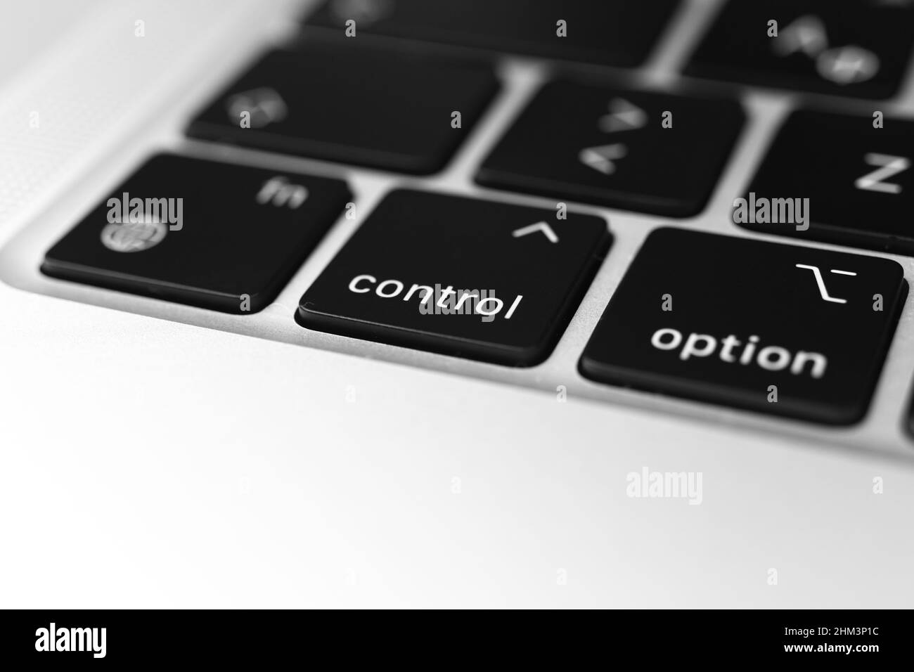 Tasto e tasto di controllo sulla tastiera. Primo piano del cartello di controllo. Computer portatile moderno, comunicazione concept foto Foto Stock