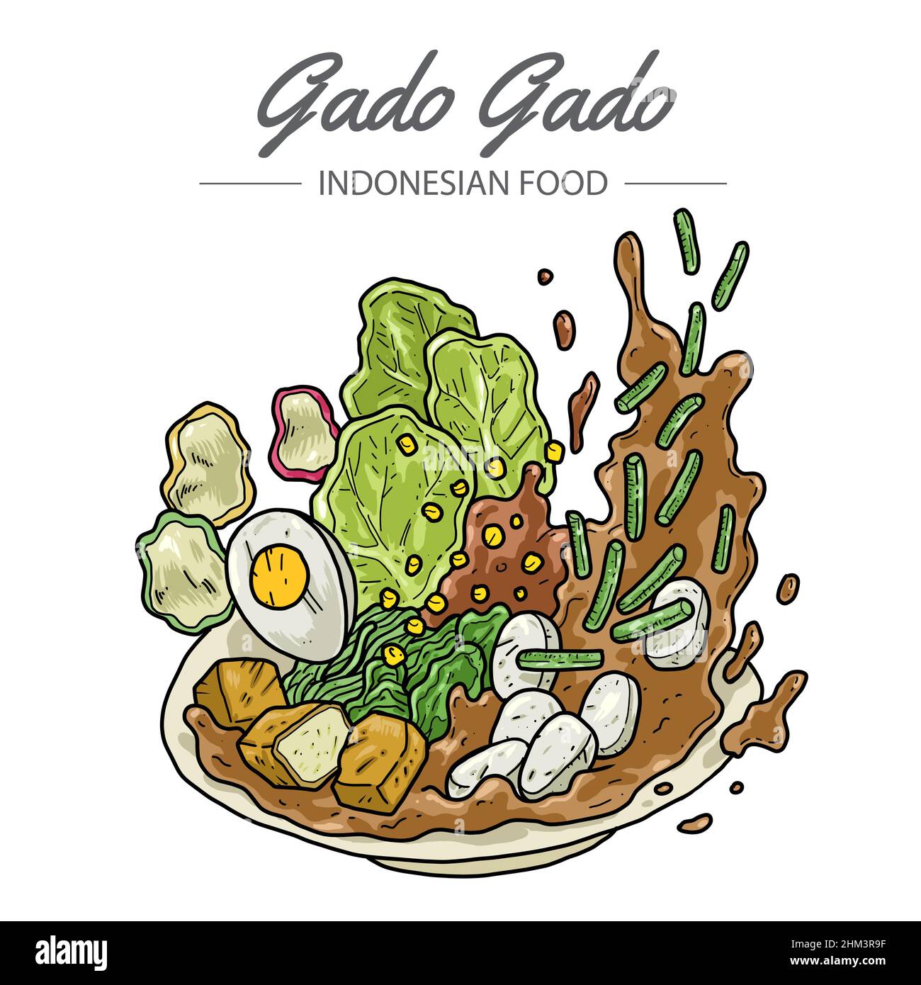 Gado gado è un insalata indonesiana con condimento di arachidi. Illustrazione Vettoriale