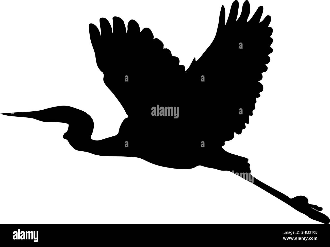 Un'illustrazione di un airone in volo creato isolando il profilo di un uccello da una fotografia e applicando il riempimento nero. Foto Stock