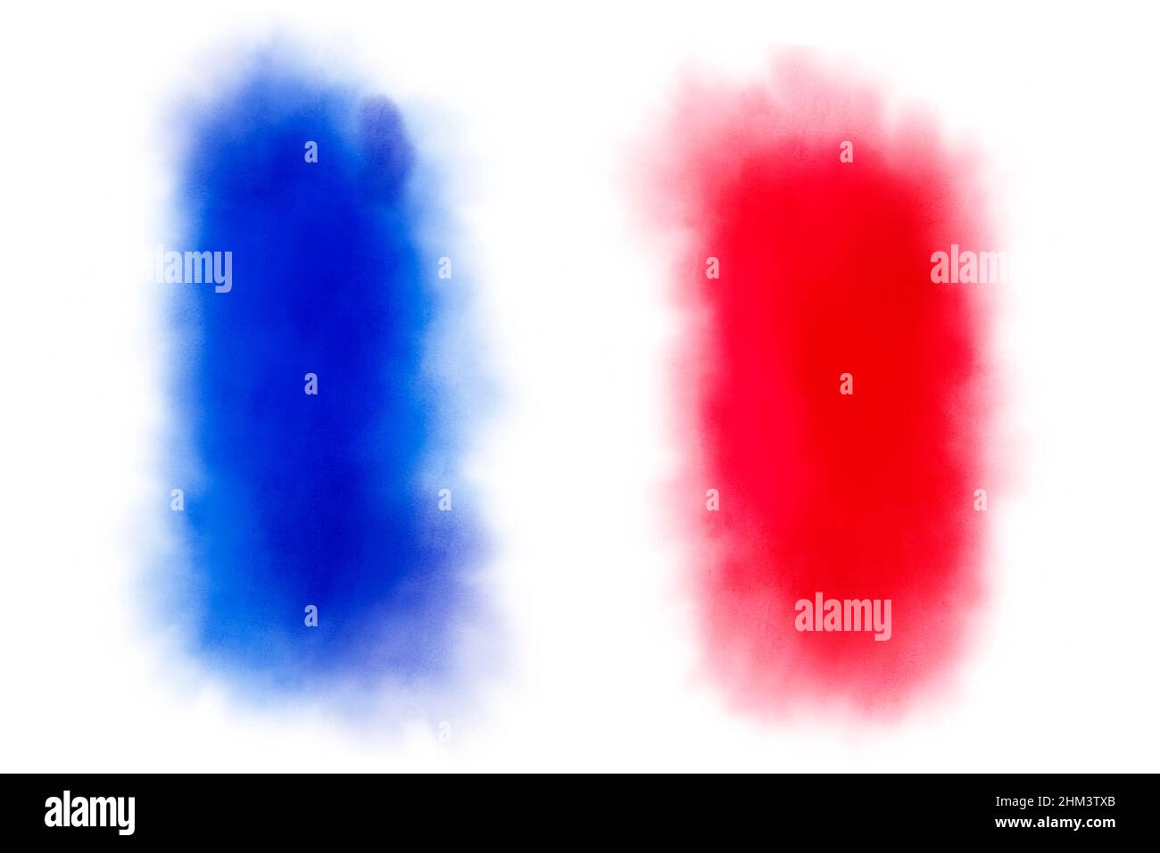 Pittura acquerello della bandiera francese Tricolore con colori blu, bianco e rosso isolati su sfondo bianco. Foto Stock
