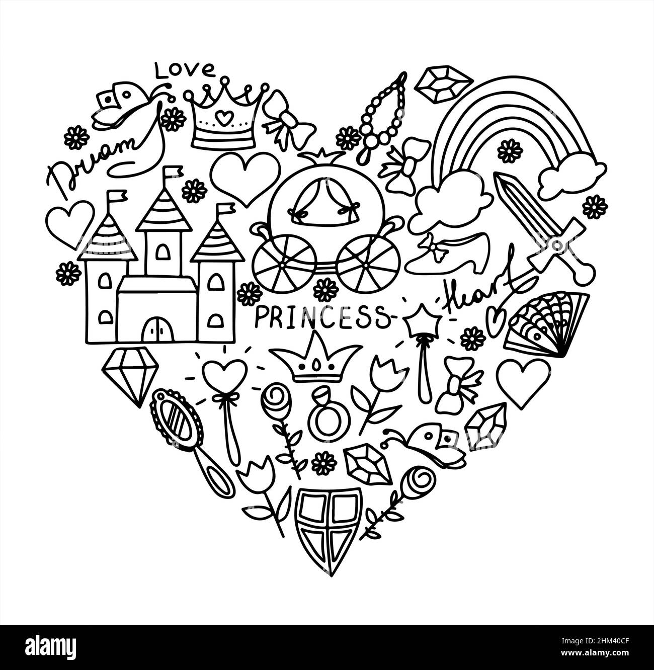 Set Vector Illustration disegnata a mano Sketchy Fairy tale Principessa Tiara Crown Doodle Design Elements Set Vector Illustration. Clipart per invito, annuncio Illustrazione Vettoriale