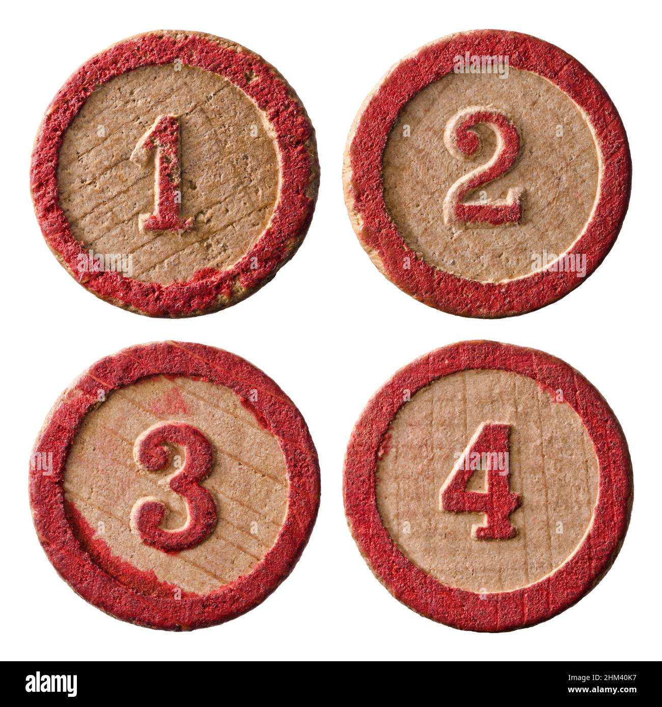 Lotto in legno d'epoca numero - uno - due - tre - quattro Foto Stock