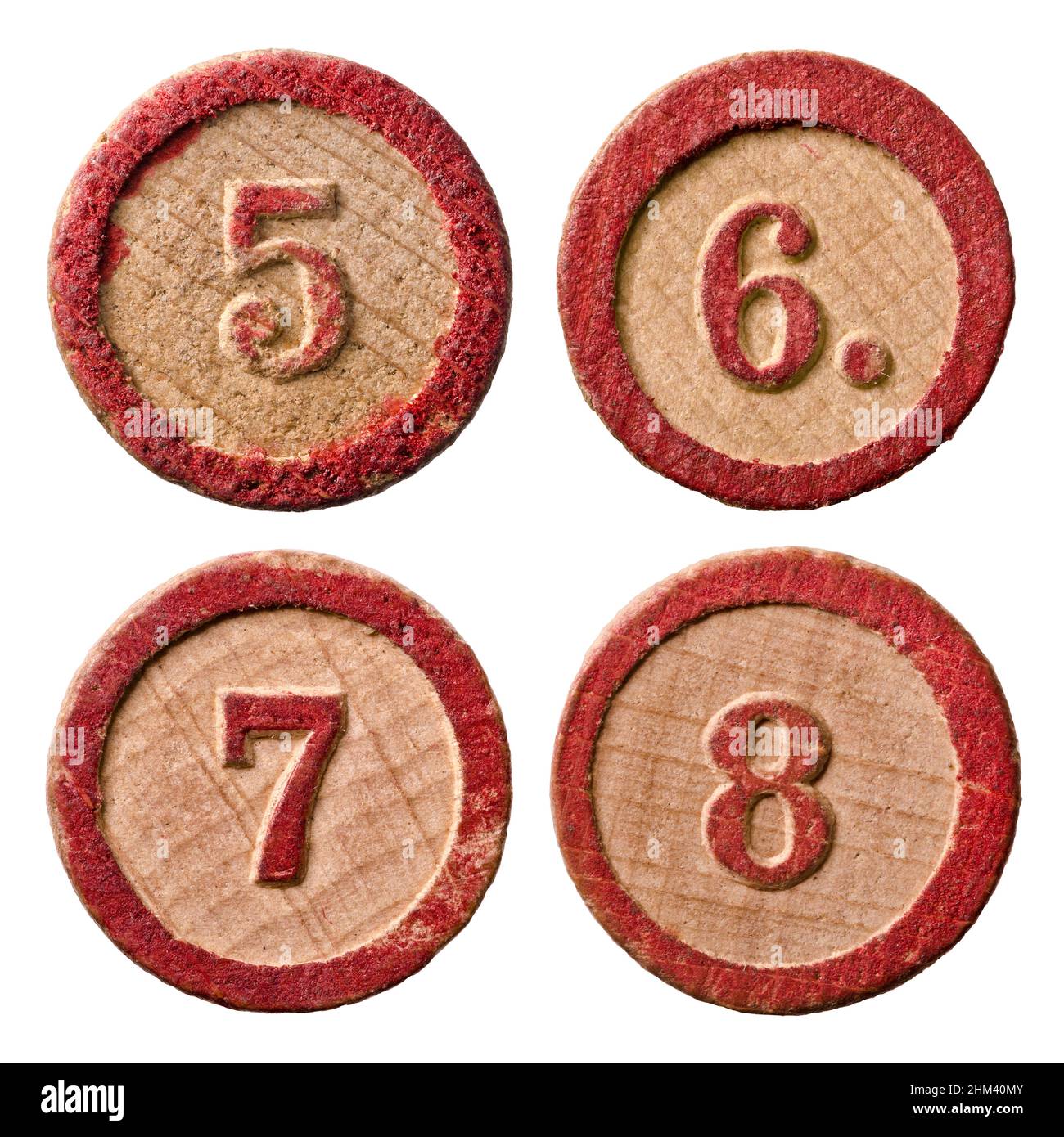 Lotto di legno vintage numero - cinque - sei - sette - otto Foto Stock