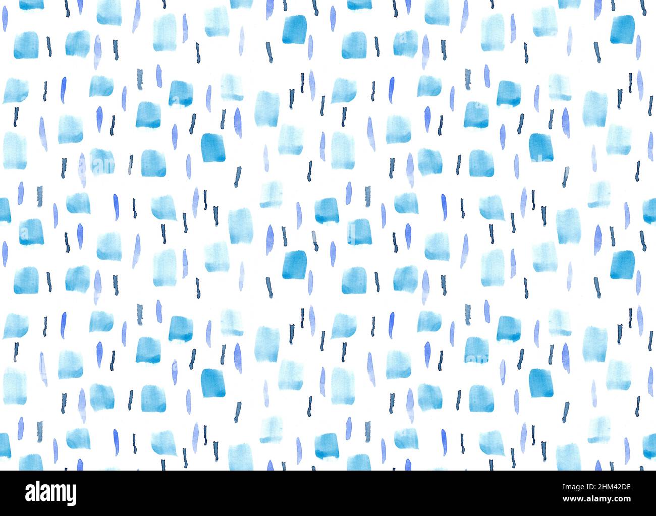 Disegno a mano astratto blu vernice acquerello disegno senza giunture come blu e viola pennellate, macchie e linee Foto Stock