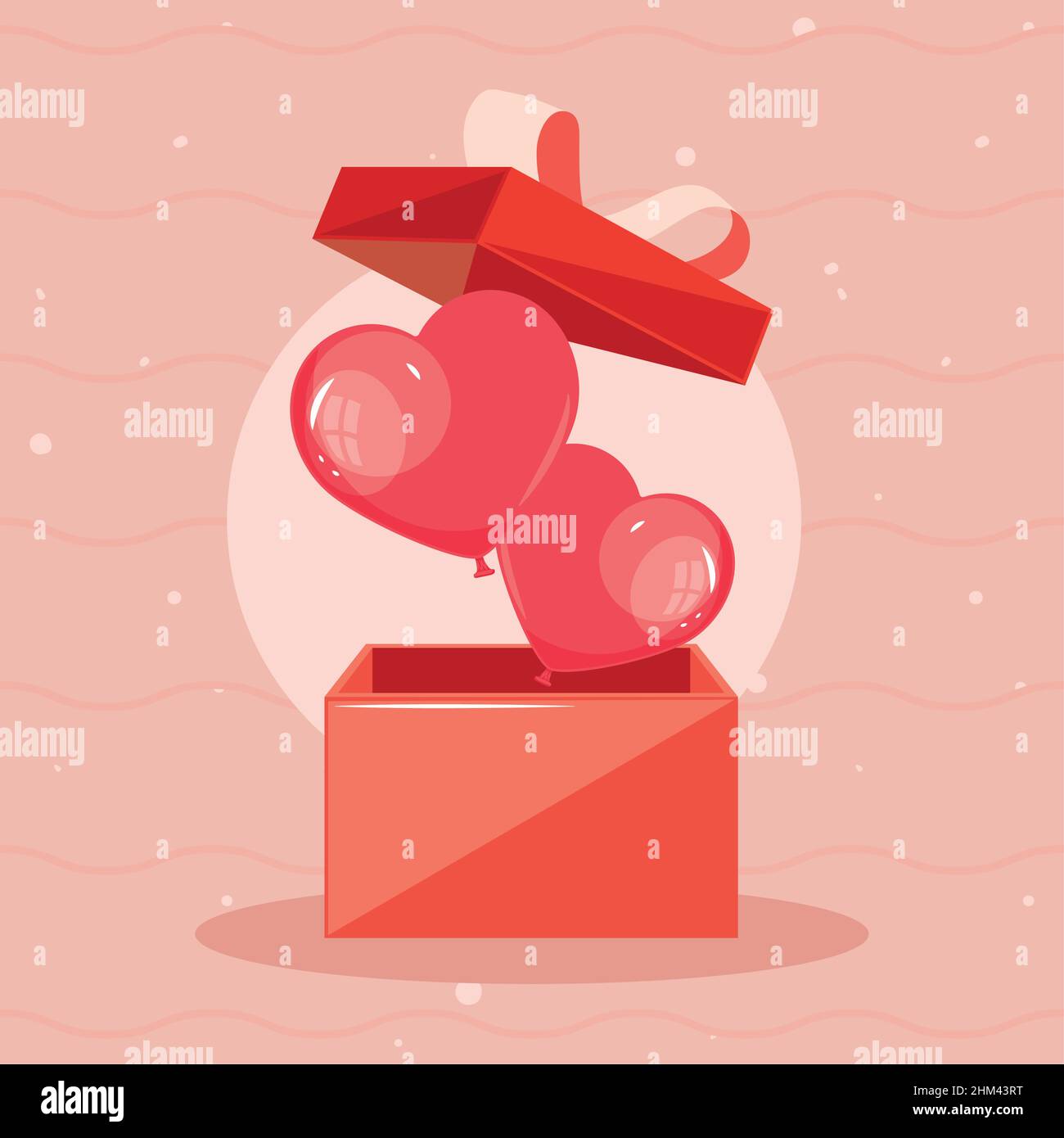regalo di san valentino con le icone rosse del cuore Illustrazione Vettoriale