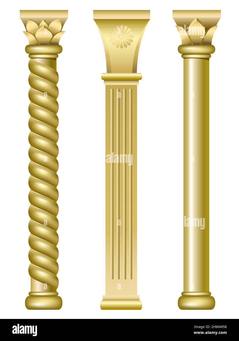 Tre colonne di supporto in oro nello stile dell'architettura tradizionale orientale Illustrazione Vettoriale