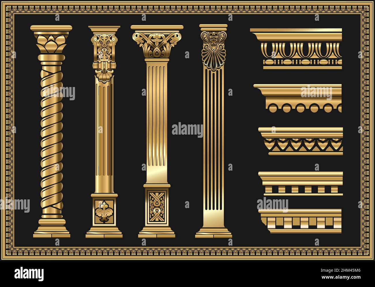 Colorazione del contorno delle colonne classiche. Gruppo di ripetizioni nella grafica vettoriale Illustrazione Vettoriale