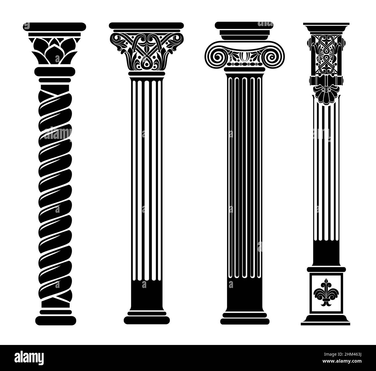 Colorazione del contorno delle colonne classiche. Gruppo di ripetizioni nella grafica vettoriale Illustrazione Vettoriale