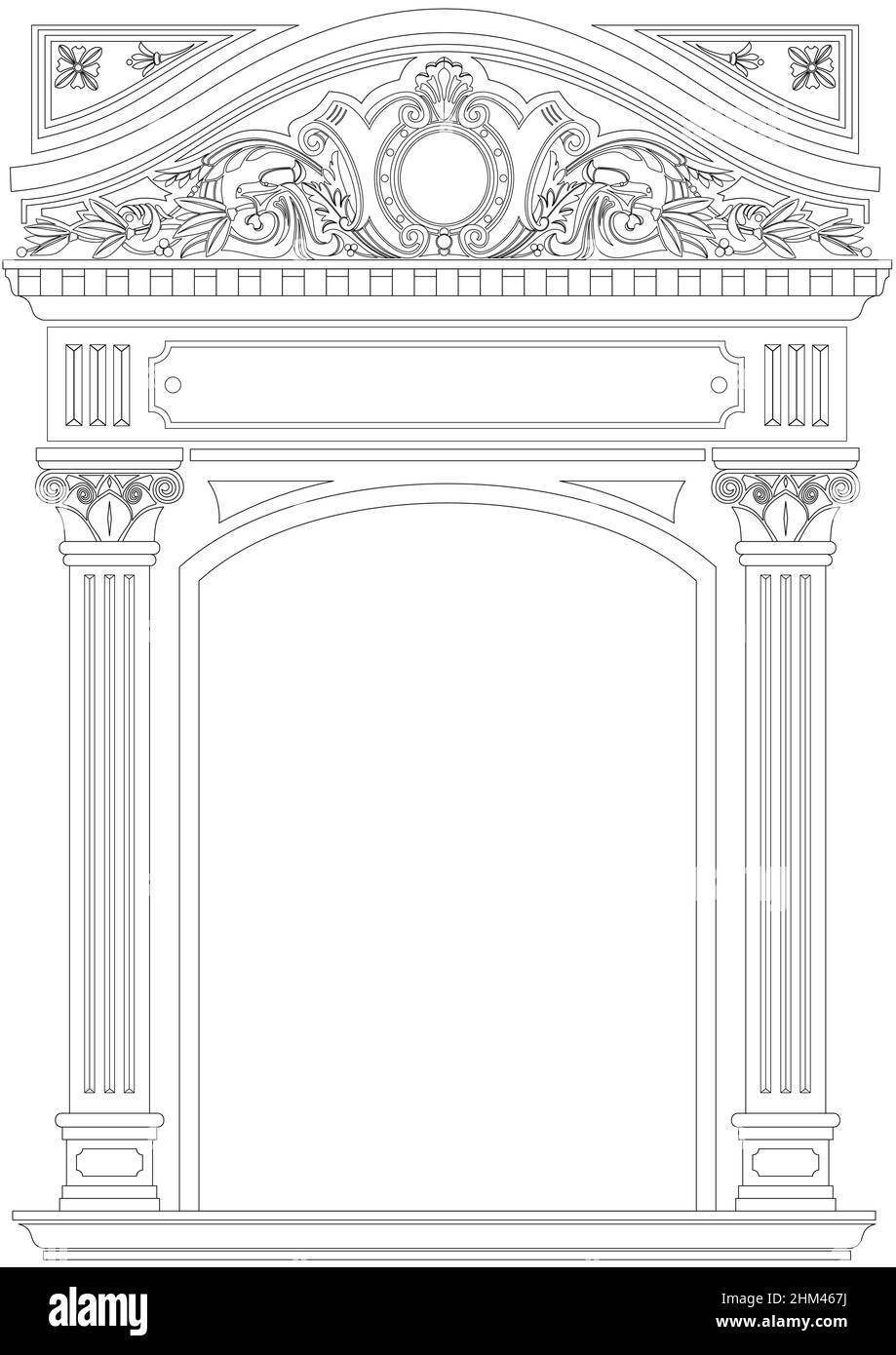 Colorazione contornante dell'arco classico. Portale antico classico con colonne in grafica vettoriale Illustrazione Vettoriale