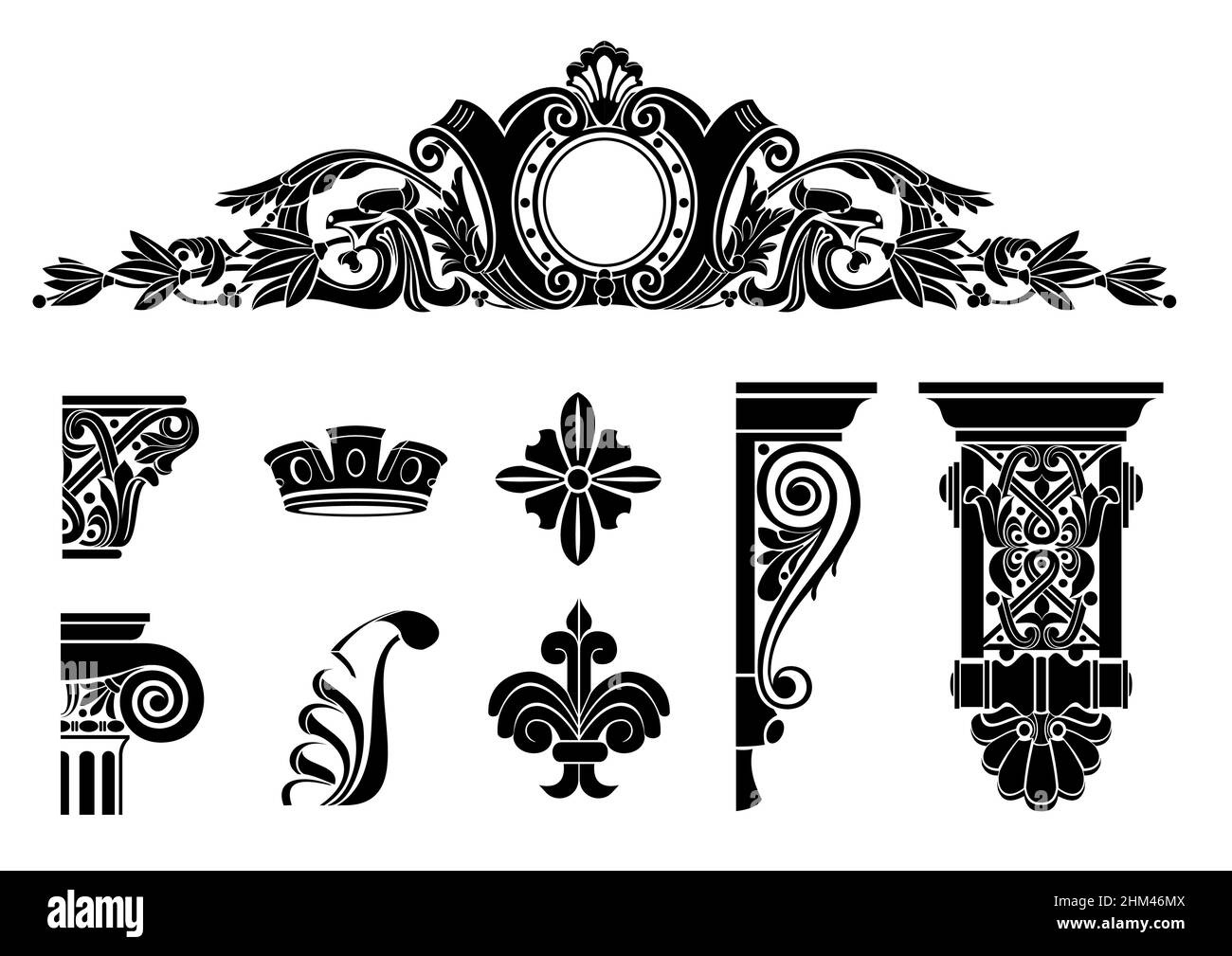 Set di modelli grafici classici per la stampa o icone, logo. Silhouette dello schermo Illustrazione Vettoriale