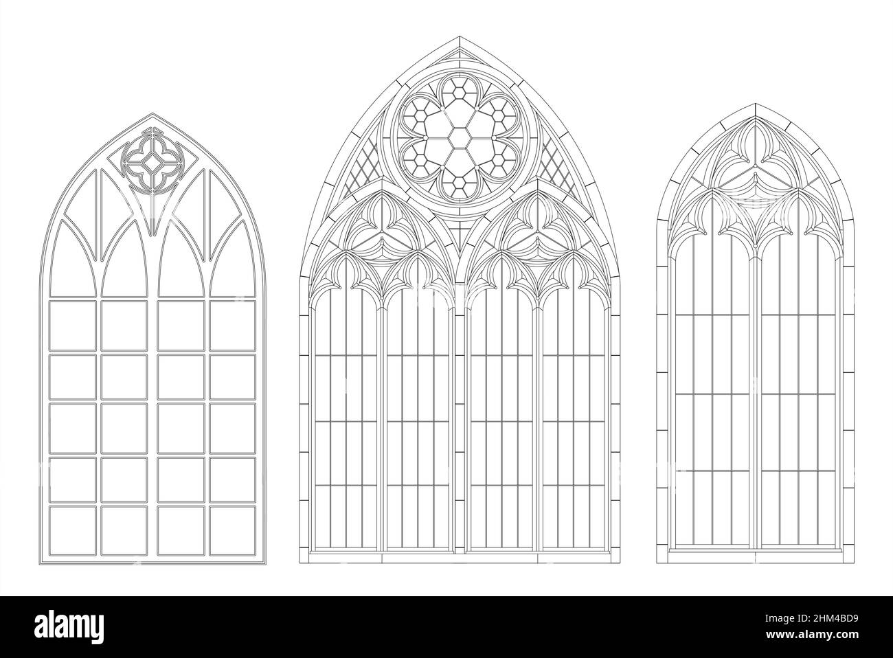 Finestra o arco di cancello gotico medievale realistico. Sfondo o trama. Elemento architettonico. Forgiatura Illustrazione Vettoriale