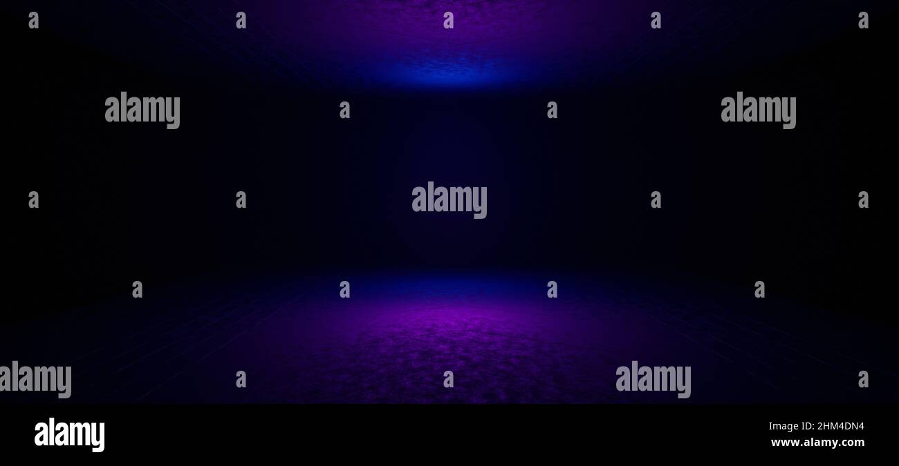 Sfondo astratto scuro con neon colorato che brilla nello spettro ultravioletto 3D rendering Foto Stock