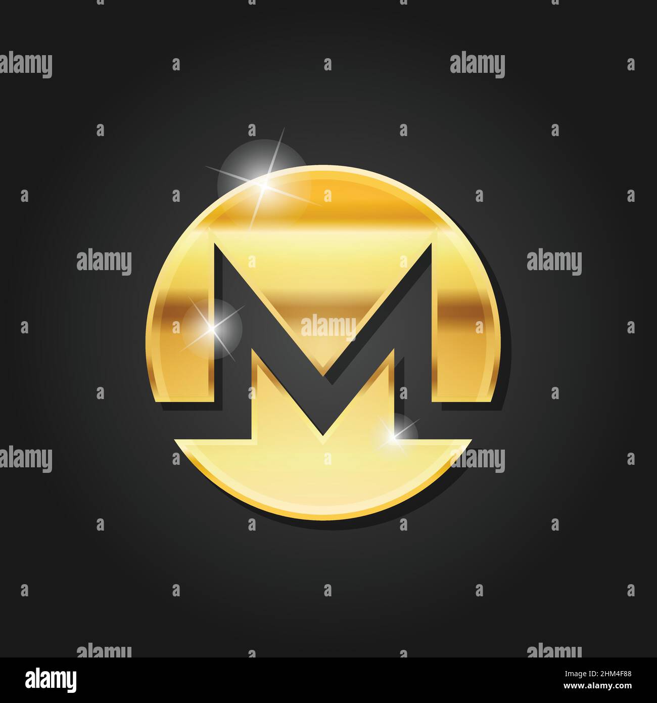 Immagine vettoriale simbolo simbolo simbolo simbolo del monero lucido dorato. Moneta digitale Golden per la criptovaluta. Il simbolo di moneta di finanza elettronica. Illustrazione Vettoriale
